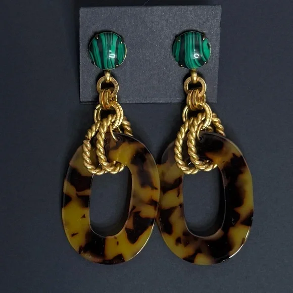 Tortoise Shell and Green Drop Earrings - Picture 1 of 2